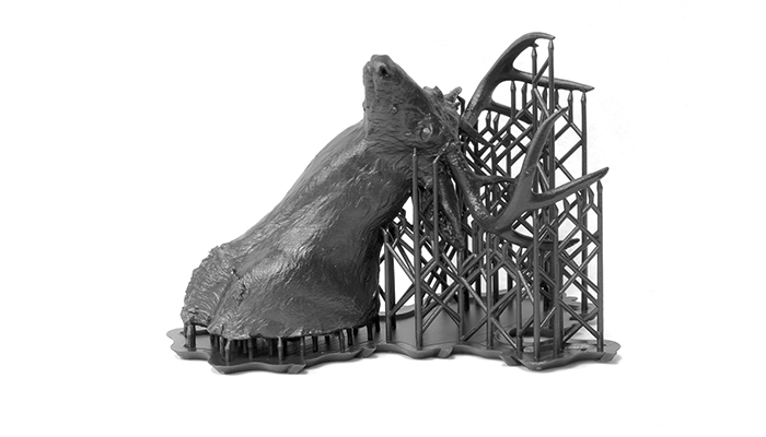 "Deer Head Place" 3-D print with supports, by Alan Powell, Christine kemp